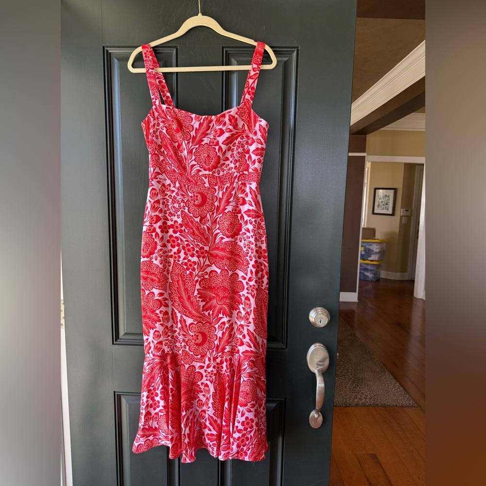 J.Crew Collection Coral Floral Luster Crepe Flare-Hem Dress Size 4 - Picture 6 of 14
